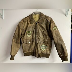 Leather Bomber Jacket by I.O.U, Men’s Medium, Brown, Flight Patches